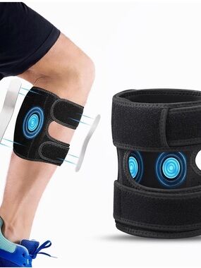 Adjustable Black Patella Strap with Dual Pressure Pads - Men